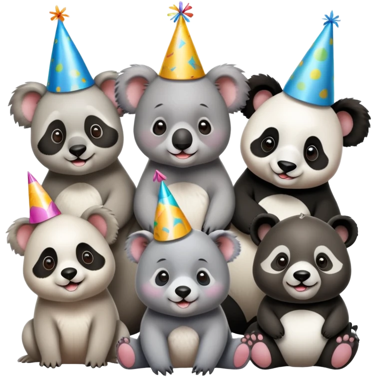 Koala’s birthday party with panda, seal, and puppy emoji