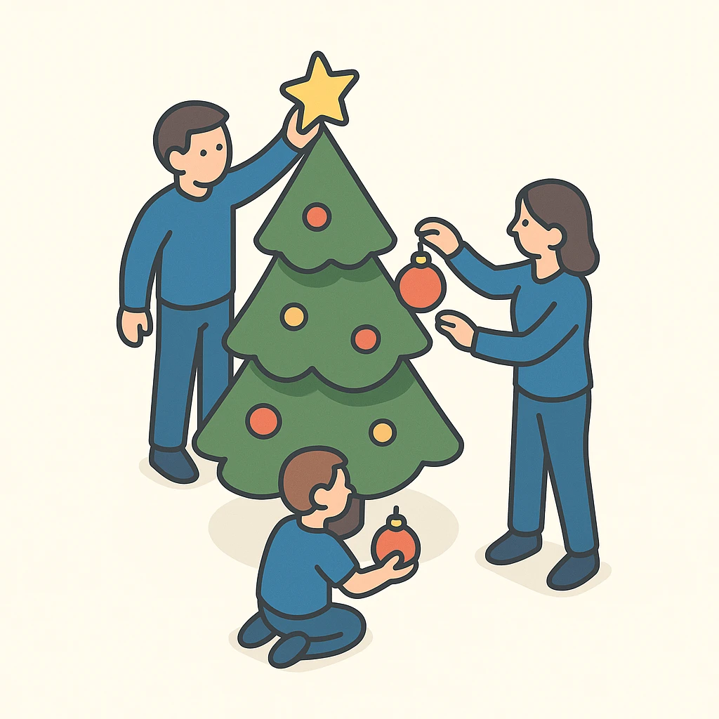 people decorating a Christmas tree emoji