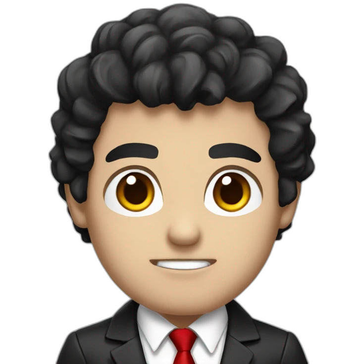 Boss, white skin, black hair, brown eyes, black jacket with red tie. angry emoji