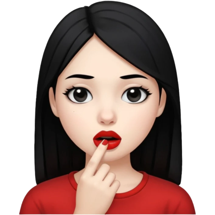 Девушка с белой кожей, чёрными глазами и чёрными волосами прикусывает нижную губу emoji