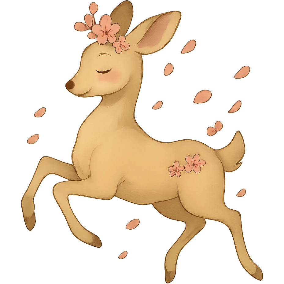 Remove the blue sky background so only the feminine adult vanilla cloud doe with rosy cheeks and cherry flowers, floating gracefully in a dreamy Ghibli-Pixar style, remains on a transparent background. Preserve the soft, magical, and elegant look. emoji