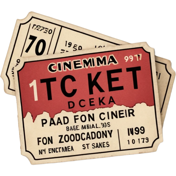 Minimalist emoji-style sticker of an old torn cinema ticket, with faded text “1 билет”, blood-stained edges and burn holes, grayscale paper

 emoji