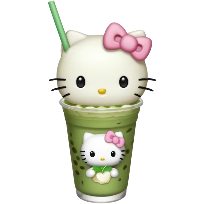 Hello kitty standing holding iced matcha latte in hand  emoji