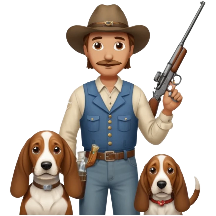 hillbilly basset hound head body of  man with moonshine and gun emoji emoji