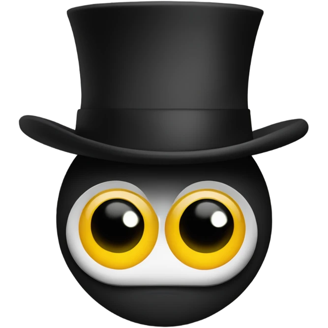 Black circle with sqaure body and a black top hat with eyes  emoji