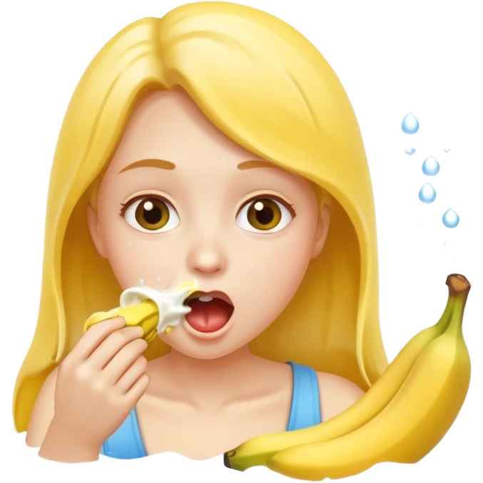 a girl rinsing mouth with pale yellow water coming out from a banana emoji