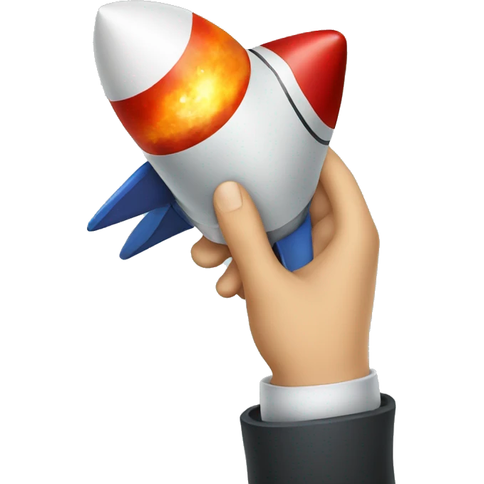 a hand holding a space rocket emoji