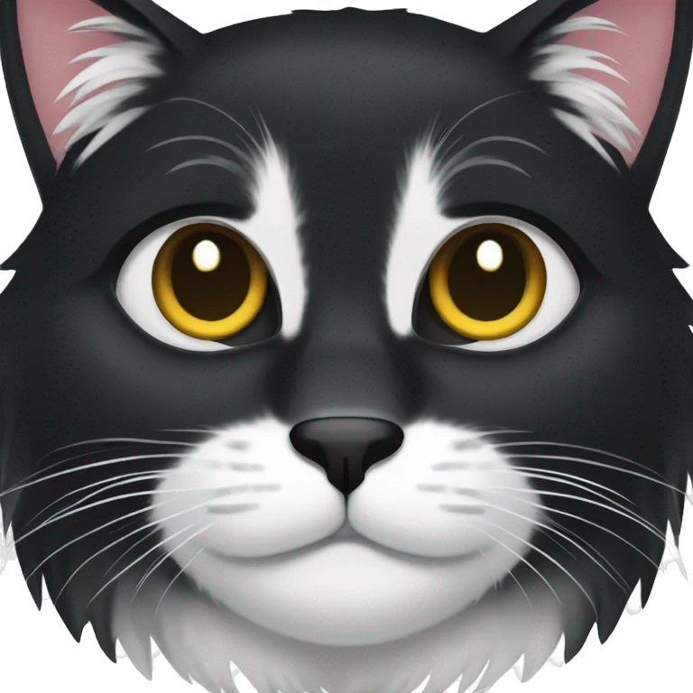 black cat long hair cat with black and white muzzle emoji