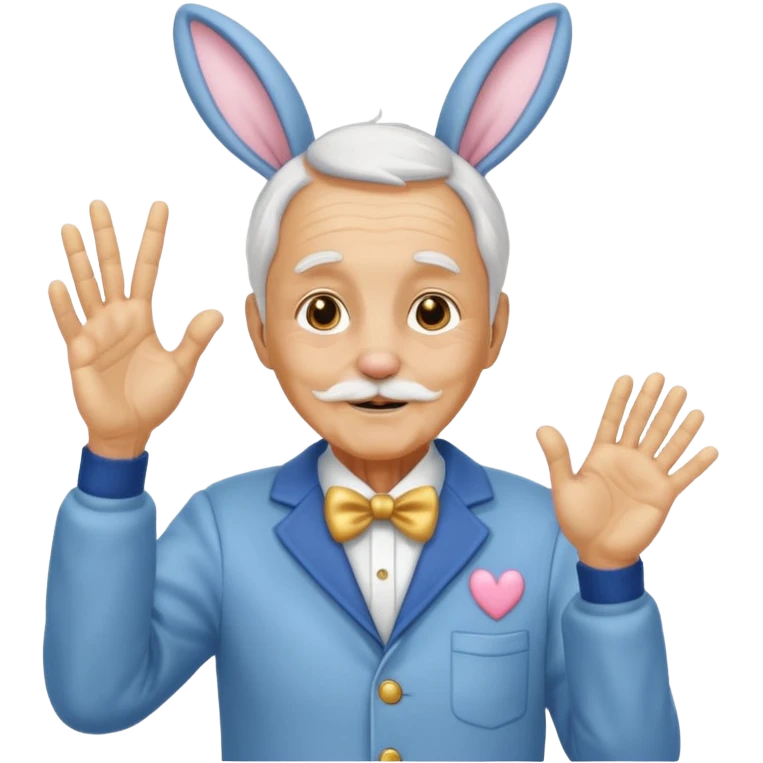 바니걸 옷을 입은 피부가 황금으로 된 할아버지가 손하트를 날리며 부끄러워한다 emoji