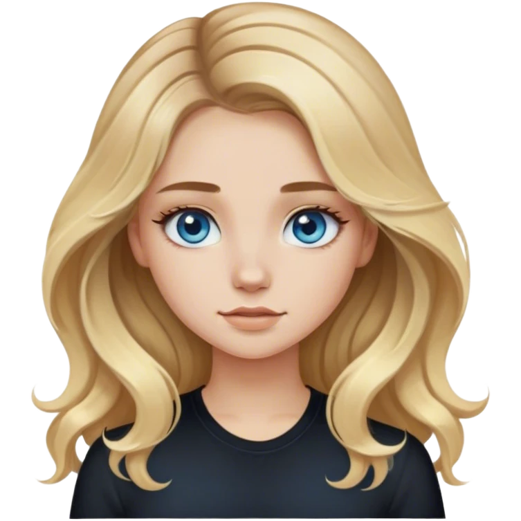 blonde polish girl, long wavy brown to blonde ombré hair in a middle part, long eyelashes, blue eyes, black shirt  emoji