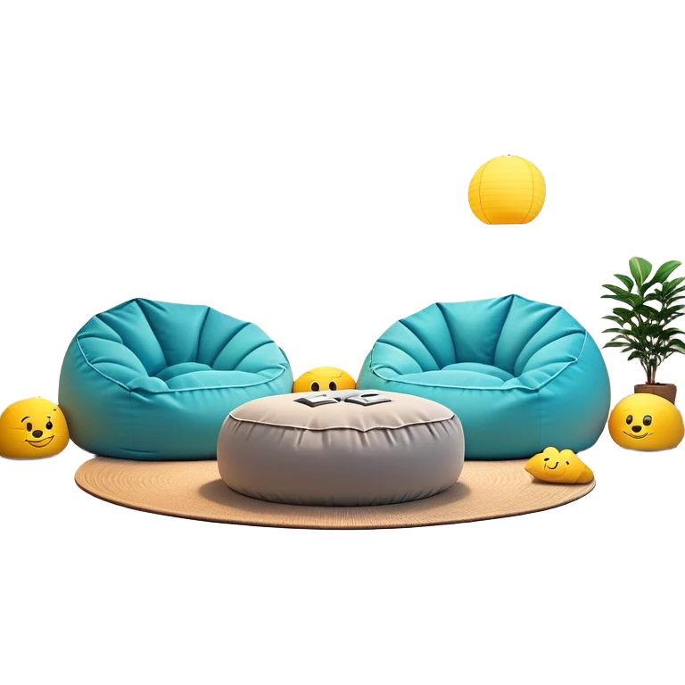 cozy chill zone lounge area with beanbags and ambient lighting emoji
