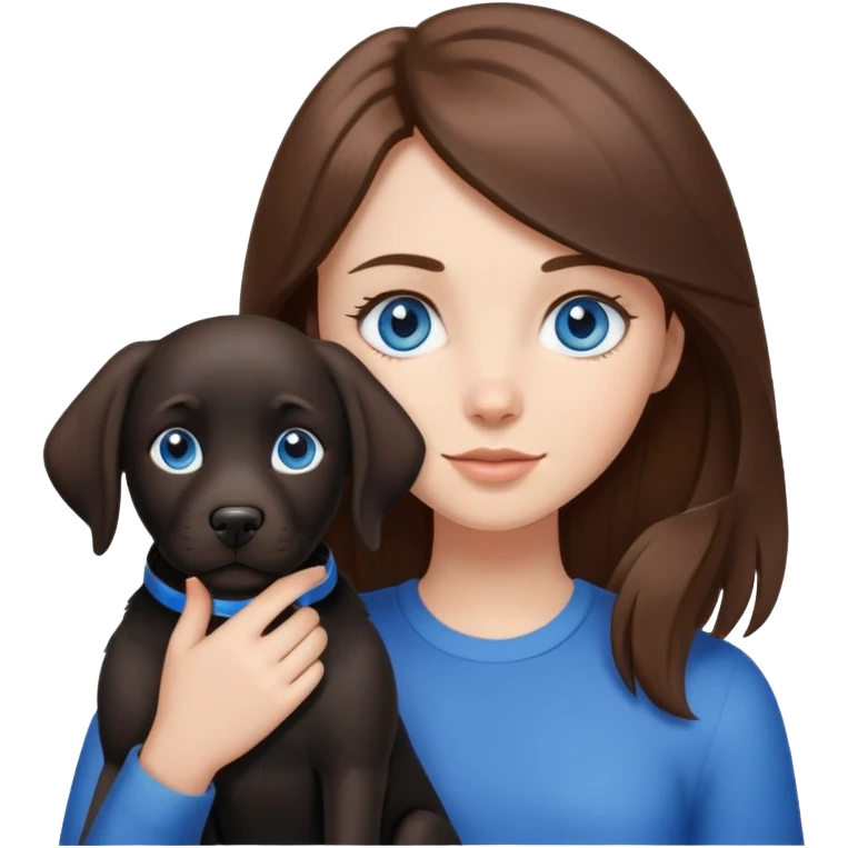 Brown hair girl with blue eyes holding a black lab dog emoji