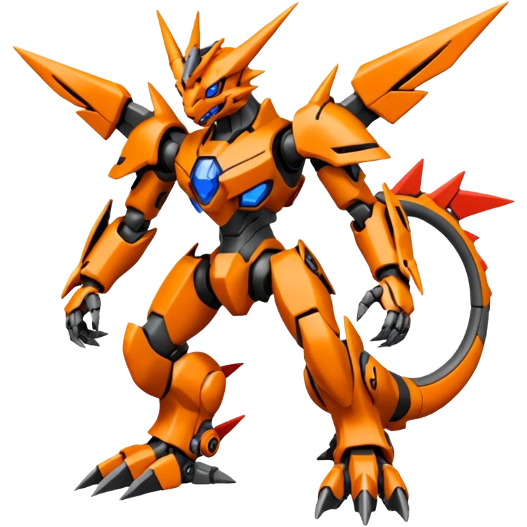 Cool Futuristic Black Orange Cyber-Digimon-Fakemon-Guilmon-Guilmon-Wargreymon-Mecha-fusion (full body) emoji
