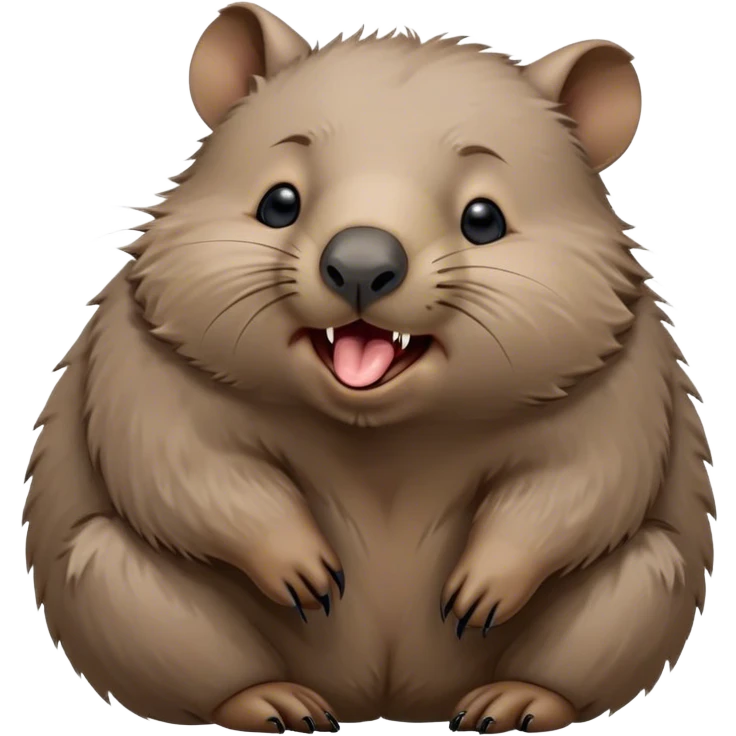 Cinematic Cute Yawning Wombat Portrait Emoji, Head tilted slightly with a dramatic, wide-open yawn, showcasing a soft, downy shaggy brown fur with drooping ears, round eyes barely open in drowsy contentment, Simplified yet irresistibly adorable features, highly detailed, glowing with a soft, cozy glow, high shine, relaxed yet expressive, stylized with a touch of rustic charm, bright and endearing, soft glowing outline, capturing the essence of a sleepy yet affectionate wombat, so drowsy it feels like it could stretch out of the screen and curl up for a nap! emoji