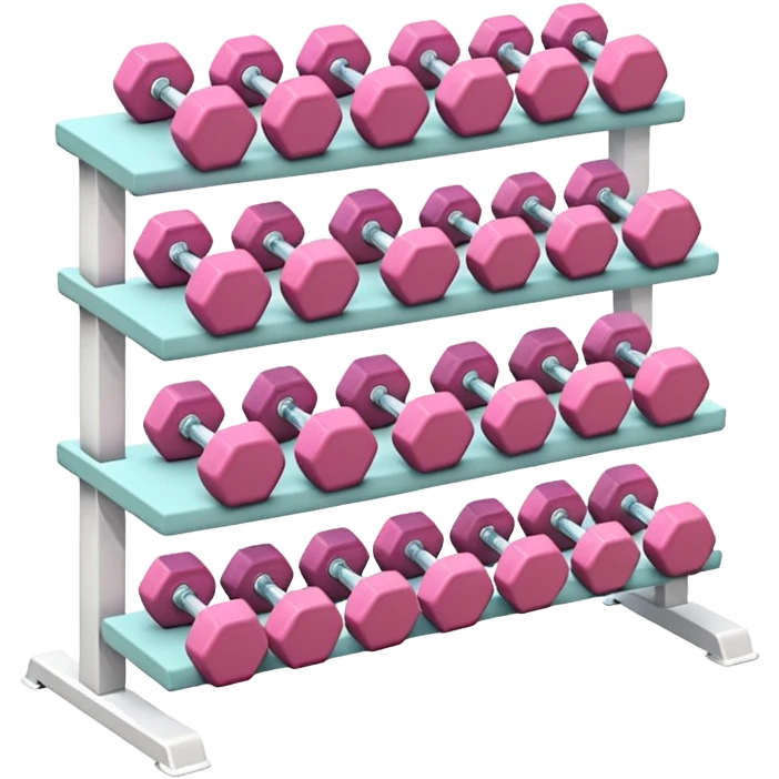 White dumbbell rack with pastel pink dumbbells neatly aligned emoji