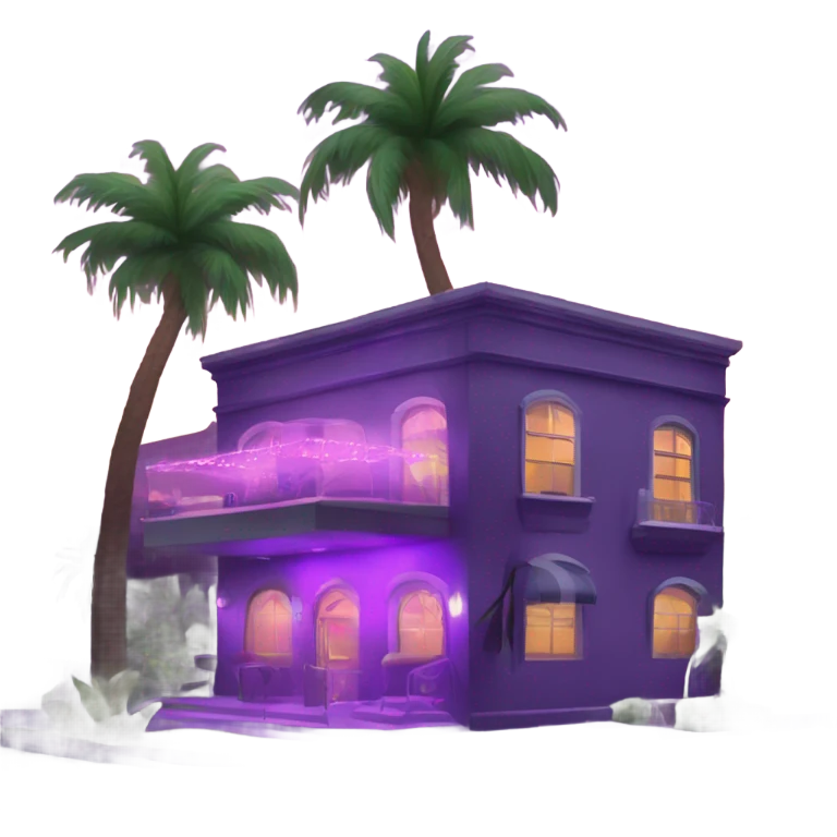 I need a two story night club with purple lights and palm trees named Jaguars emoji