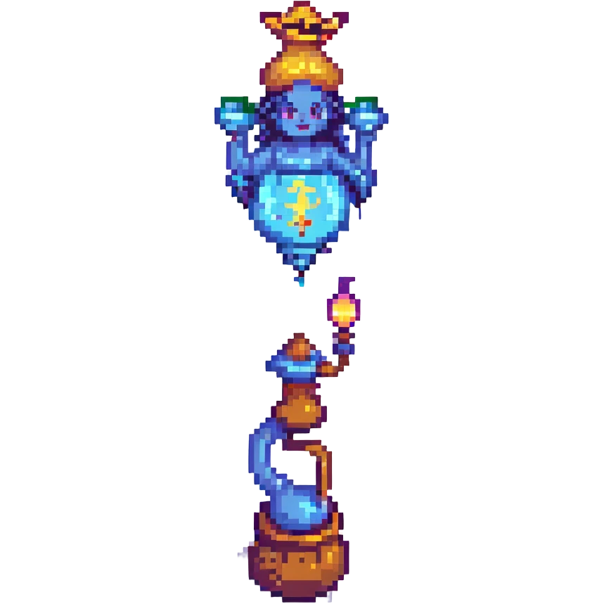 a genie rising from a lamp, pixel art style emoji
