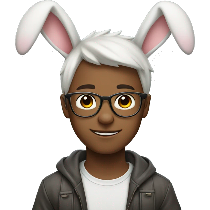 Boy with glasses and cute bunny ears  emoji