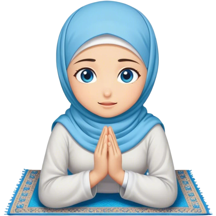 Turkish beautiful finish Konya girl blue eyes with hijab and praying on pray mat emoji