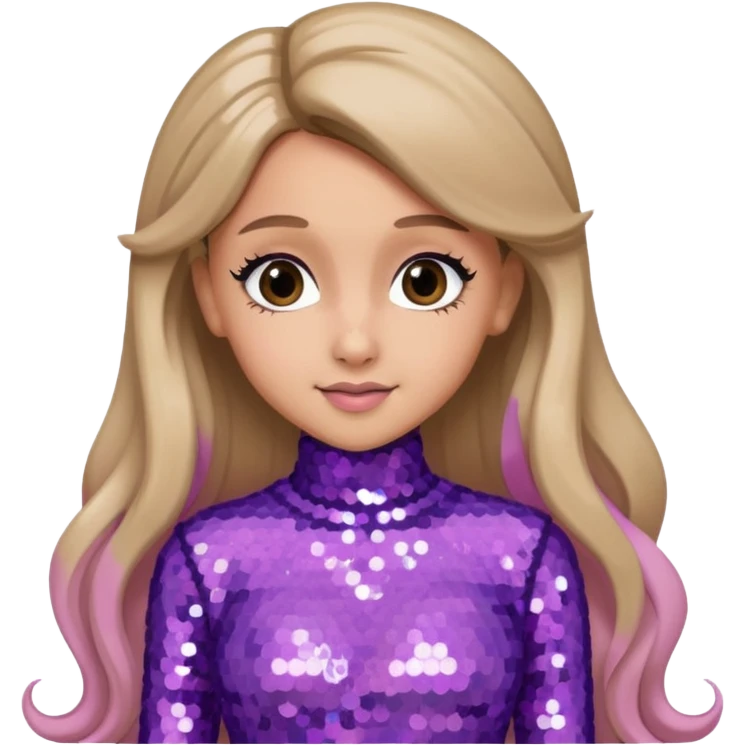 Ariana Grande with long dark blonde hair, lavender pink sequin outfit emoji