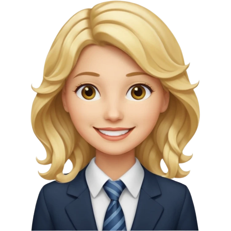 white collar woman with tie, wavy blonde hair emoji