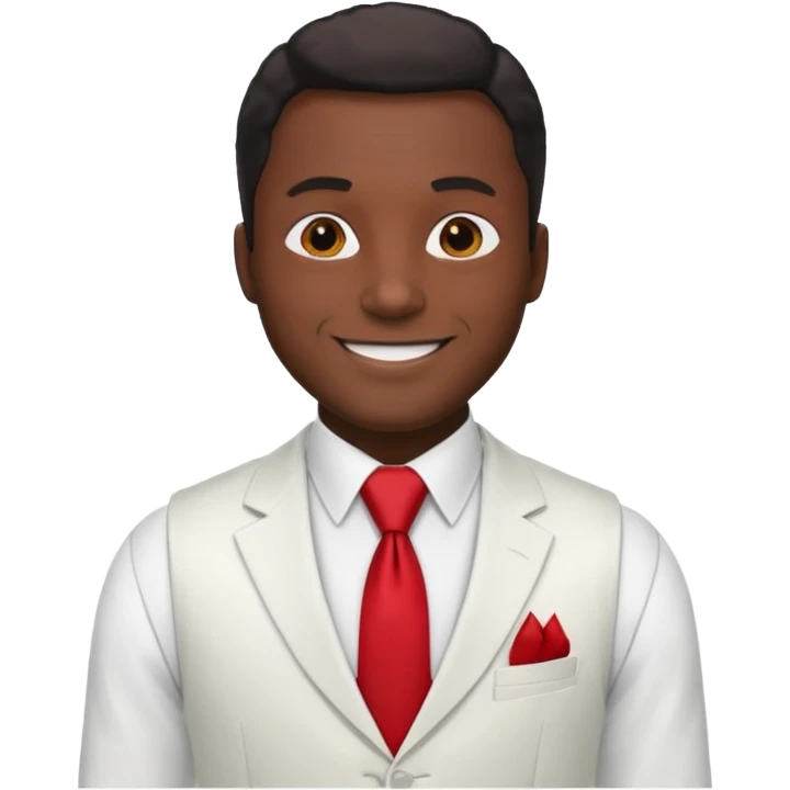 businessman, black skin, white suit vest, red tie emoji