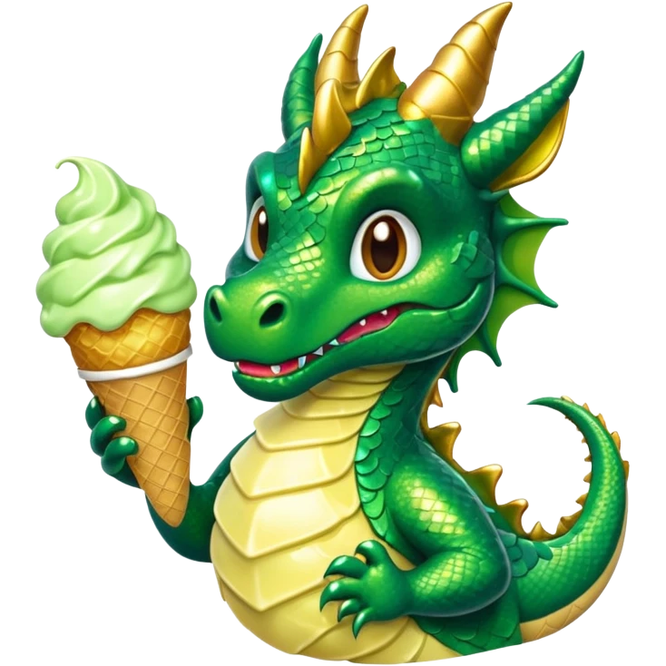 A shiny glittery dragon eating ice cream emoji