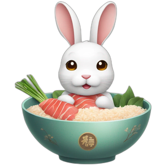Rabbit holding a Japanese maguro rice bowl emoji