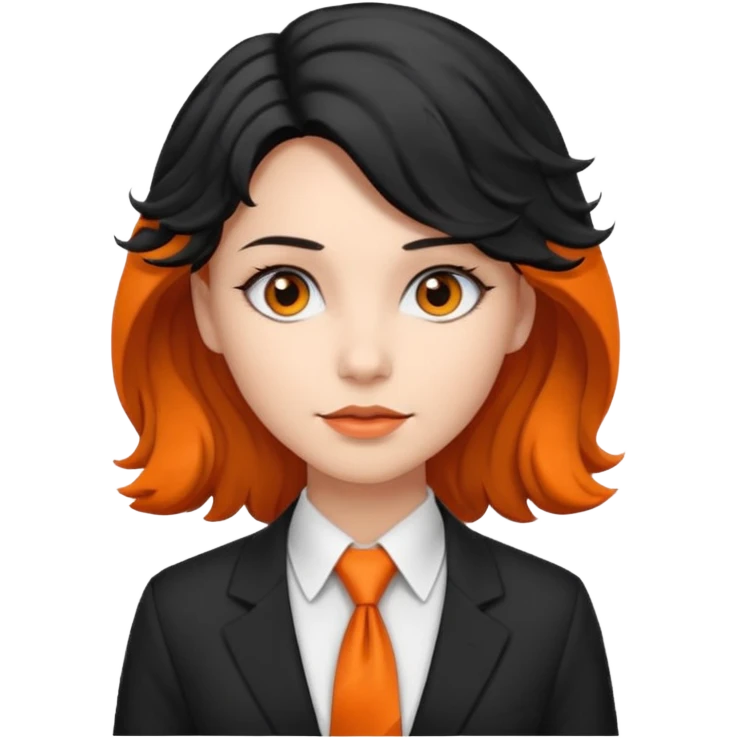 lady in white shirt, orange tie, black wavy hair emoji