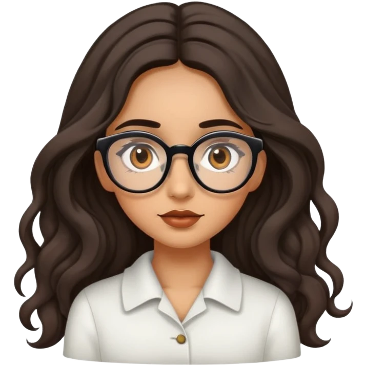 Girl with olive skin, brown eyes with long eyelashes and dark wavy long hair and large eyeglasses on top of head emoji