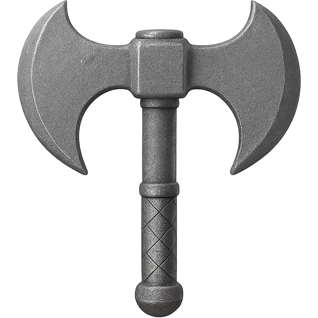 Recolor this bronze battleaxe to a slightly worn iron, keep the same shape, realistic metallic iron, emoji style, transparent background. emoji