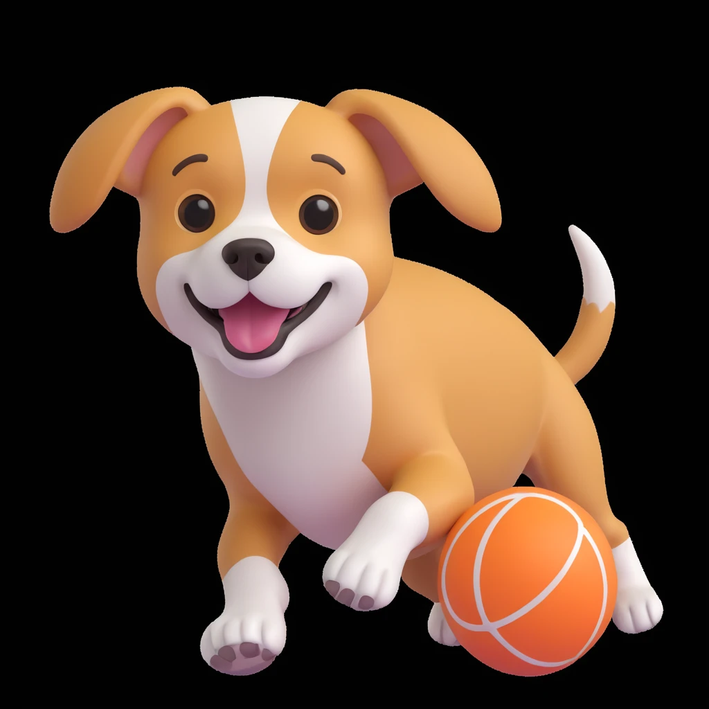 dog chasing ball in forrest, close up pose emoji