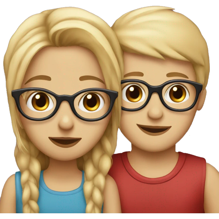 Kiss-kiss boy with blonde hair and girl with red straight hair and glasses  emoji