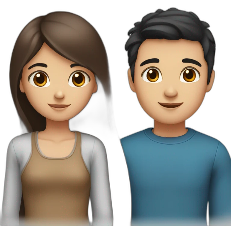 girl with long, straight brown hair and blue eyes and a boy with black short hair and brown eyes emoji