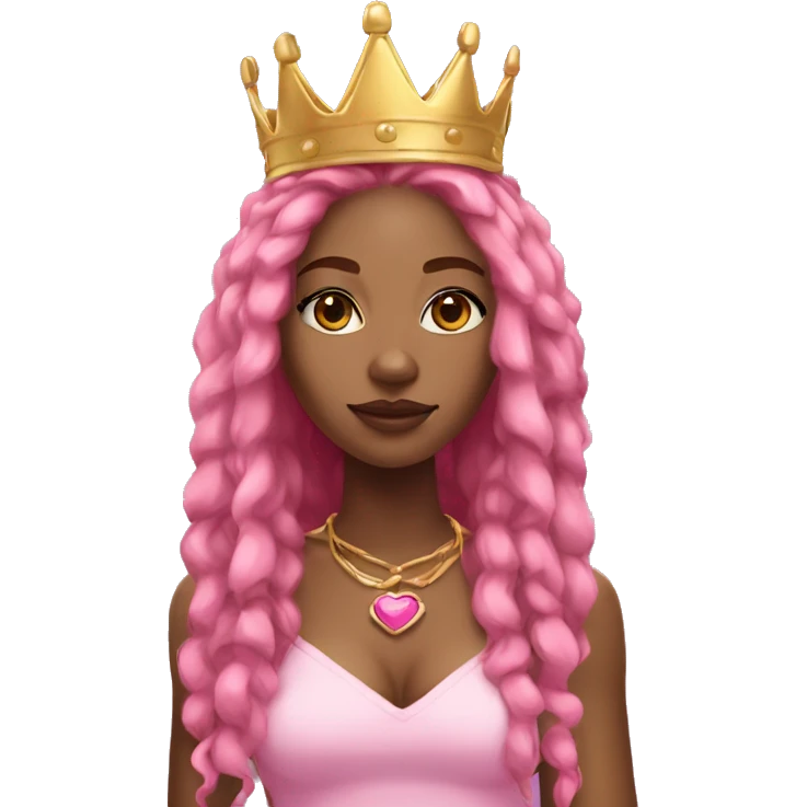 Black woman with long, blonde dreadlocks with pink highlights, and pink and black fox ears, wearing a pink and gold crown with six points emoji