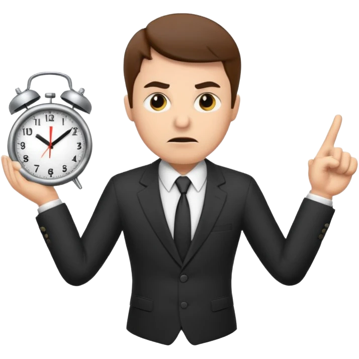annoyed boss pointing at the clock emoji
