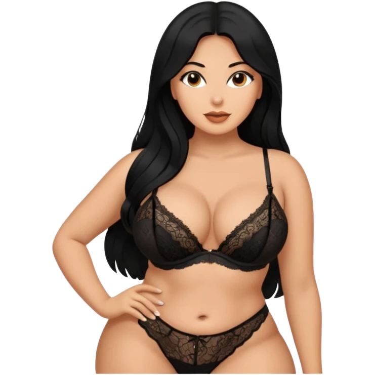 Curvy busty  tan Latina Woman with long black hair in lingerie found sexy poses emoji