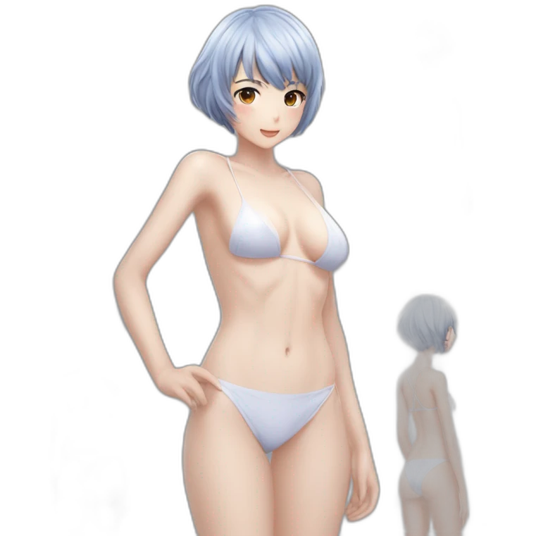 realistic full body rei ayanami nue short hair teen back and front views bikini emoji
