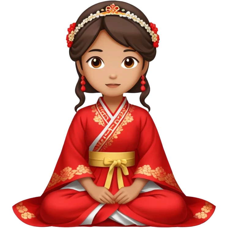 Beautiful girl wearing red Hanfu wedding dress sitting emoji