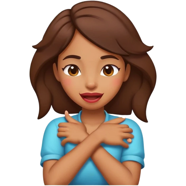arms crossed holding neck with tongue out winking brown girl emoji