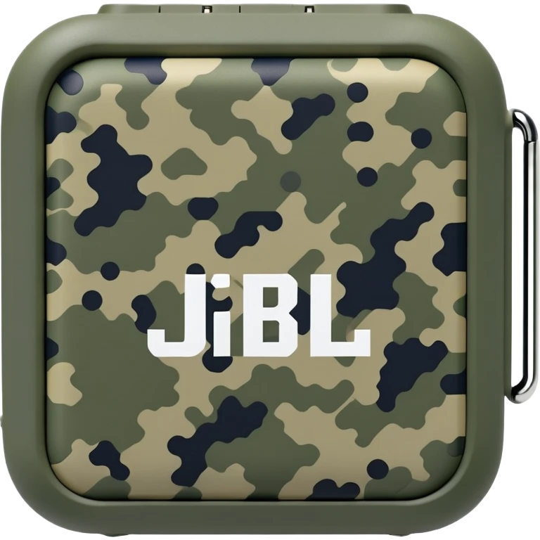 Minimalist JBL Go 4 speaker with digital camouflage pattern, pixelated military camo, clean simple design, compact bluetooth speaker emoji