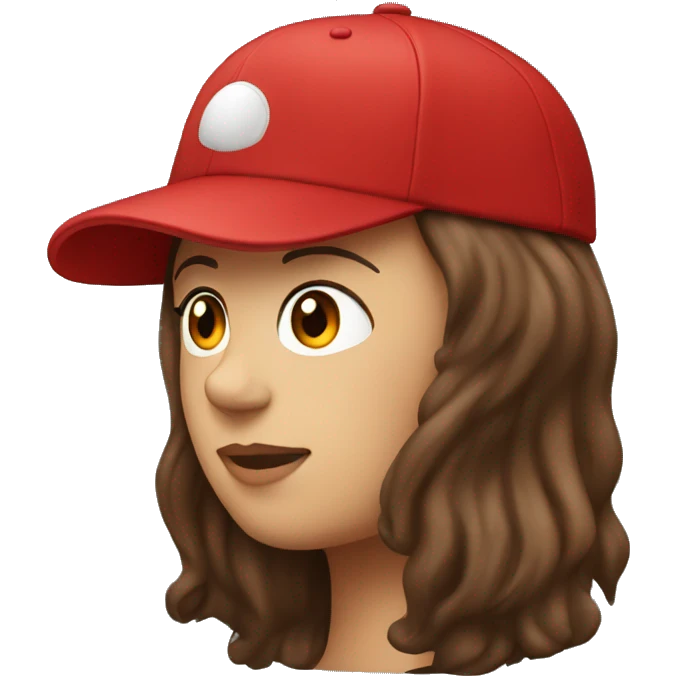 Brunette with long hair and a red baseball cap on backwards emoji