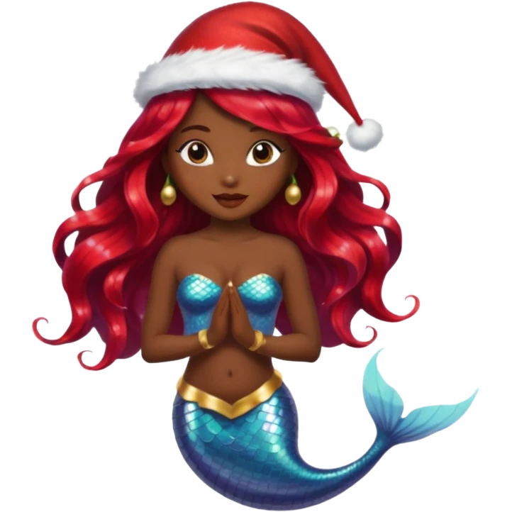 dark skin  mermaid with christmass hat emoji