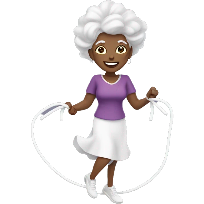 Older Black Lady with white hair, ￼ jumping rope emoji