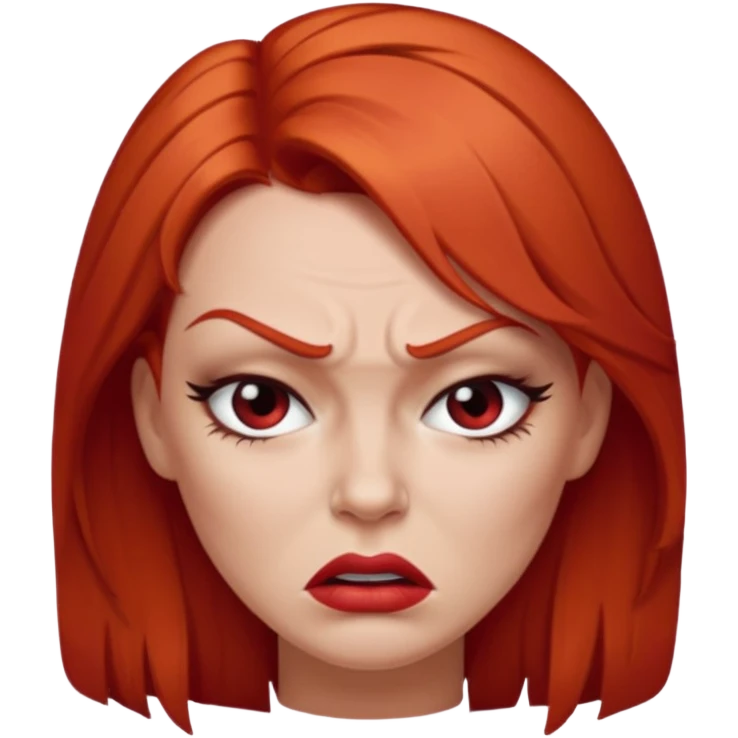 mujer pelirroja con los ojos y los labios maquillados enojada emoji