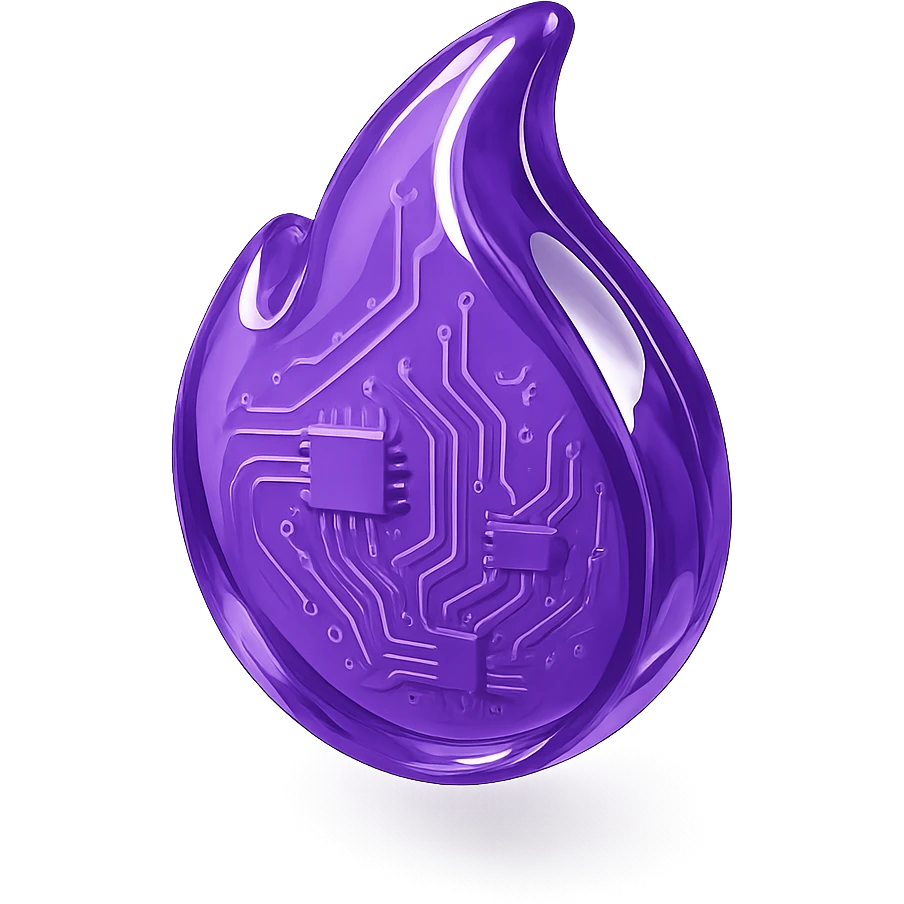 purple flame, high gloss, intricate circuit lines emoji