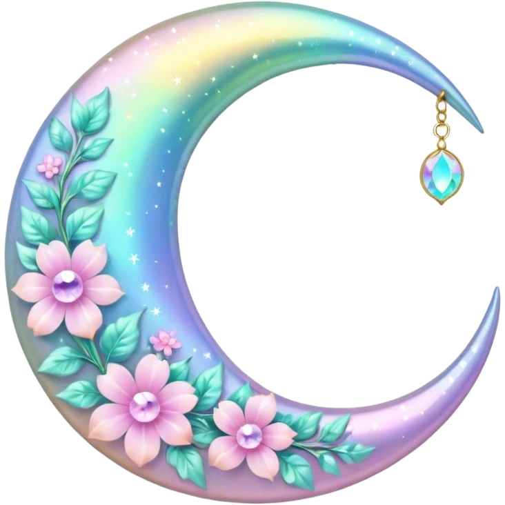 glossy Pastel iridescent floral shiny crystal crescent damask moon emoji