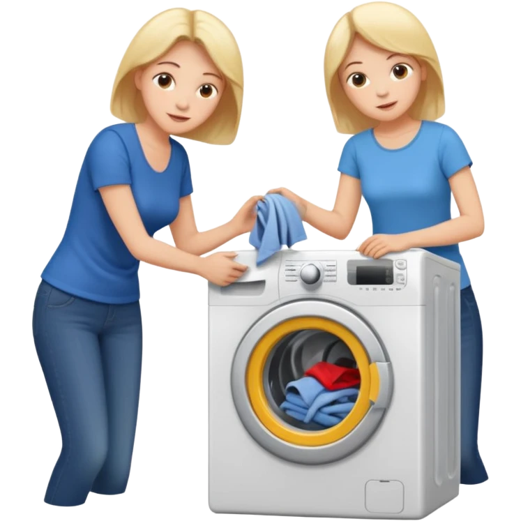 Mother and son putting clothes in the washing machine emoji