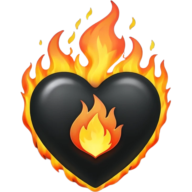 The heart is black and there is fire around emoji