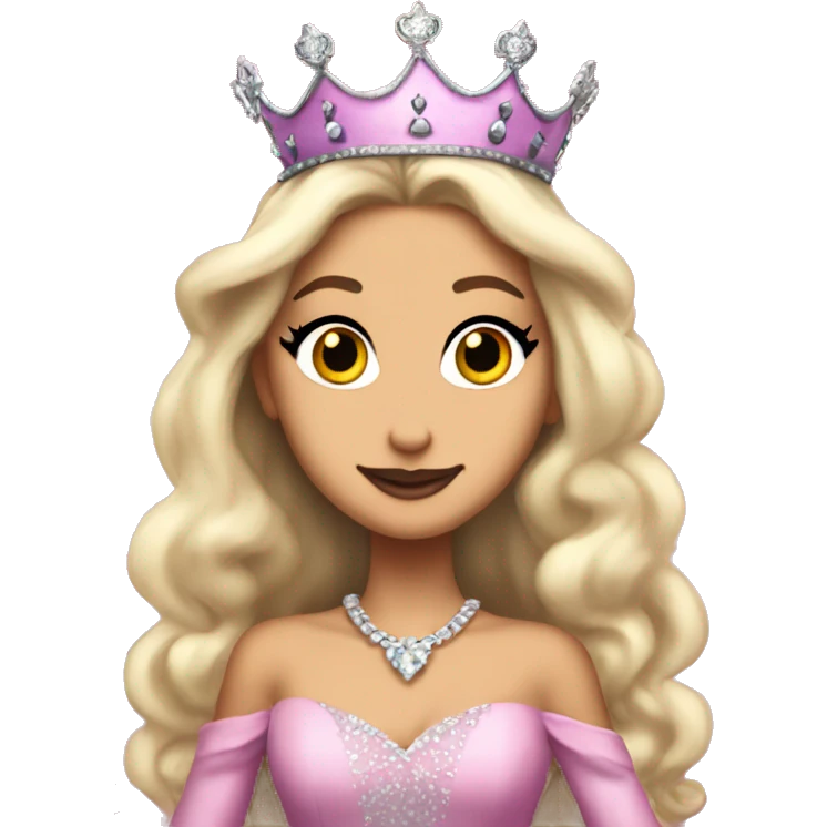 Ariana Grande as Galinda from Wicked. blond hair, a crown and big pink dress emoji